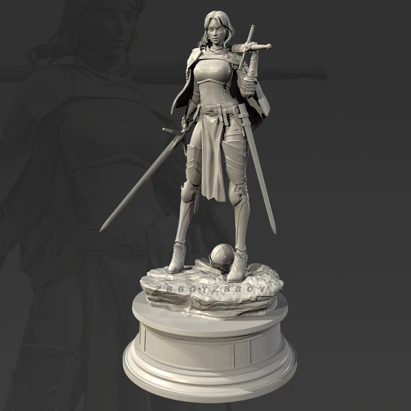 75mm Armored Priestess with Sword and Spear, Resin Model Figure Kit, Fantasy Theme, Unassembled and Unpainted