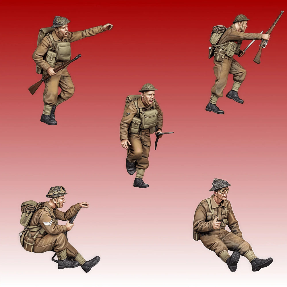 1/35 WWII British Infantry Soldiers, 5 Figures, Resin Model Figure Kit, Unassembled and Unpainted