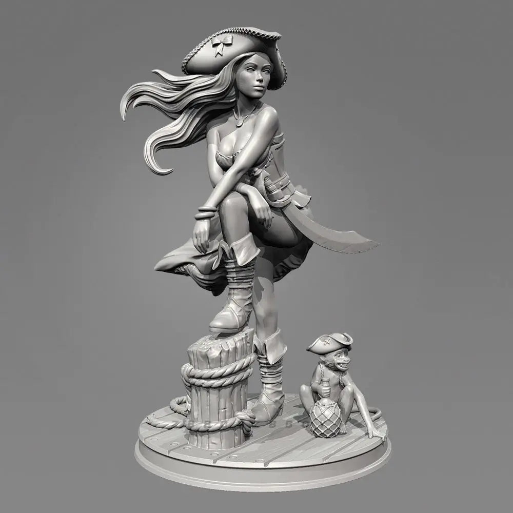 50mm Caribbean Female Pirate Warrior, Resin Model Figure Kit, Unassembled and Unpainted
