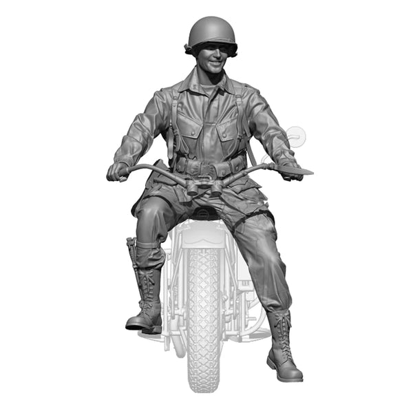 WWII US Soldier on Motorcycle, Resin Model Figure Kit, Unassembled and Unpainted