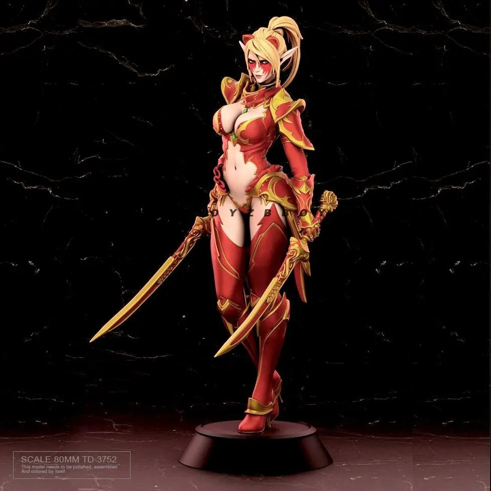 90mm She-Demon Warrior with Dual Blades, Resin Model Figure Kit, Fantasy Theme, Unassembled and Unpainted
