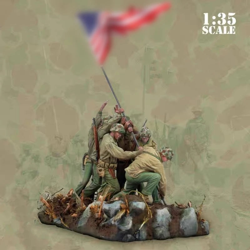 1/35 WWII Iwo Jima Flag-Raising, 6 Figures, Resin Model Diorama Kit, Unassembled and Unpainted