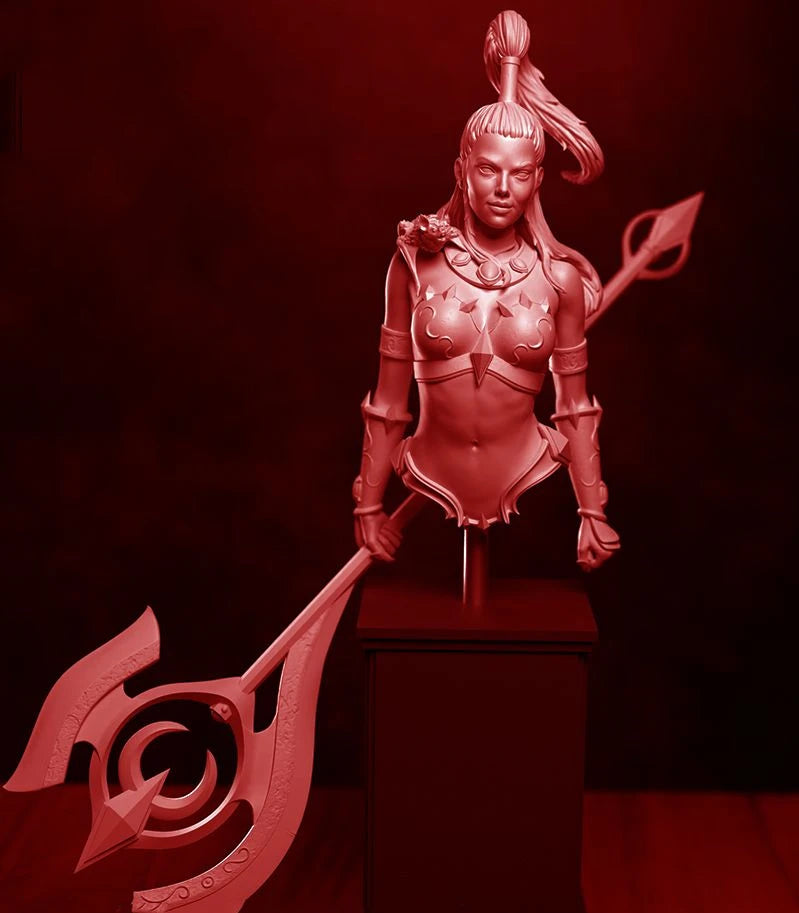 1/10 Female Warrior with Red Mohawk and Spear, Resin Model Bust Kit, Fantasy Theme, Unassembled and Unpainted