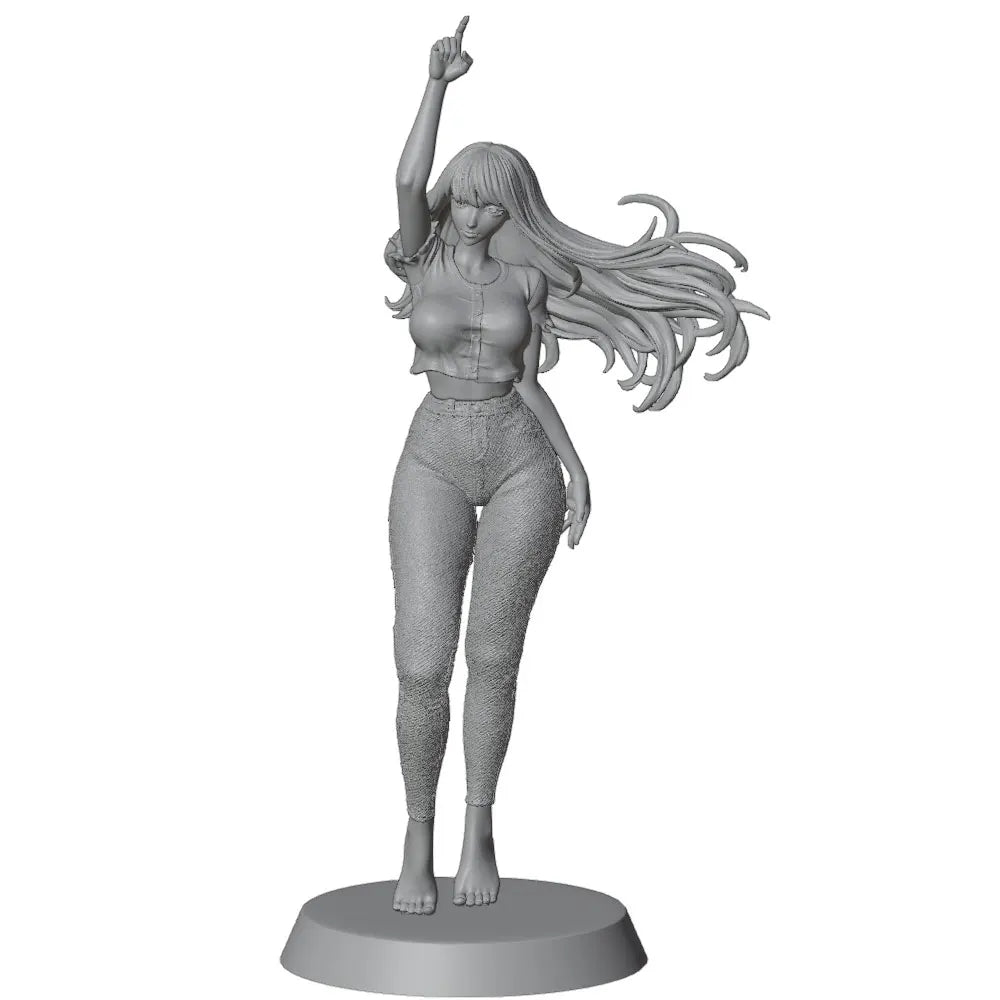 75mm Woman in Crop Top Raising Fist, Resin Model Figure Kit, Unassembled and Unpainted