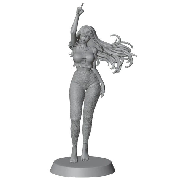 75mm Woman in Crop Top Raising Fist, Resin Model Figure Kit, Unassembled and Unpainted
