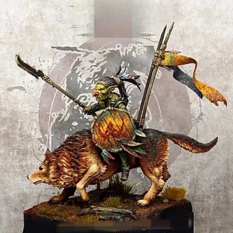 1/24 Medieval Fantasy Goblin Knight on Dire Wolf, Resin Model Figure Kit, Unassembled and Unpainted