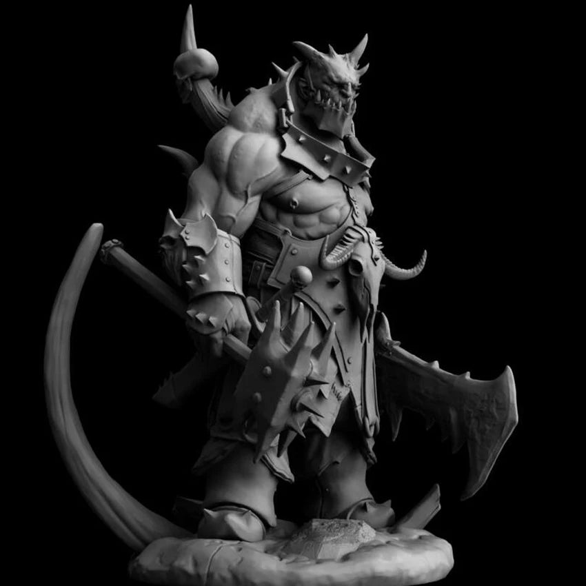 1/24 Horned Daemon with Executioner Axe, Resin Model Figure Kit, Fantasy Theme, Unassembled and Unpainted