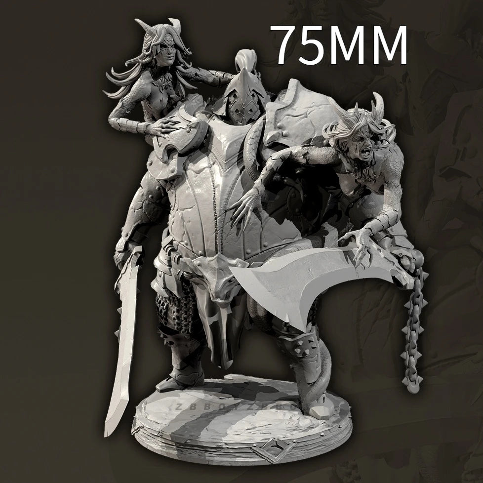 75mm Witch on Beast, Resin Model Figure Kit, Fantasy Theme, Unassembled and Unpainted