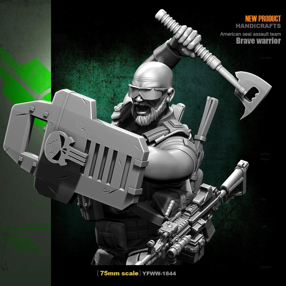 75mm Modern Tactical Team with Shield and Rifle, Resin Model Figure Kit, Unassembled and Unpainted