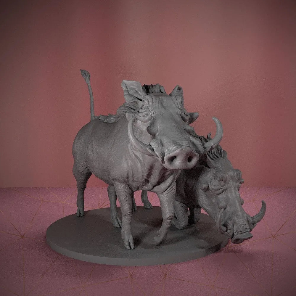 44mm Warthog Family, 3 Figures, Resin Model Creature Kit, Wildlife Theme, Unassembled and Unpainted