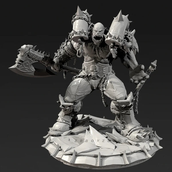 75mm Tusked Orc Warrior Wielding Battle Axe, Resin Model Figure Kit, Fantasy Theme, Unassembled and Unpainted