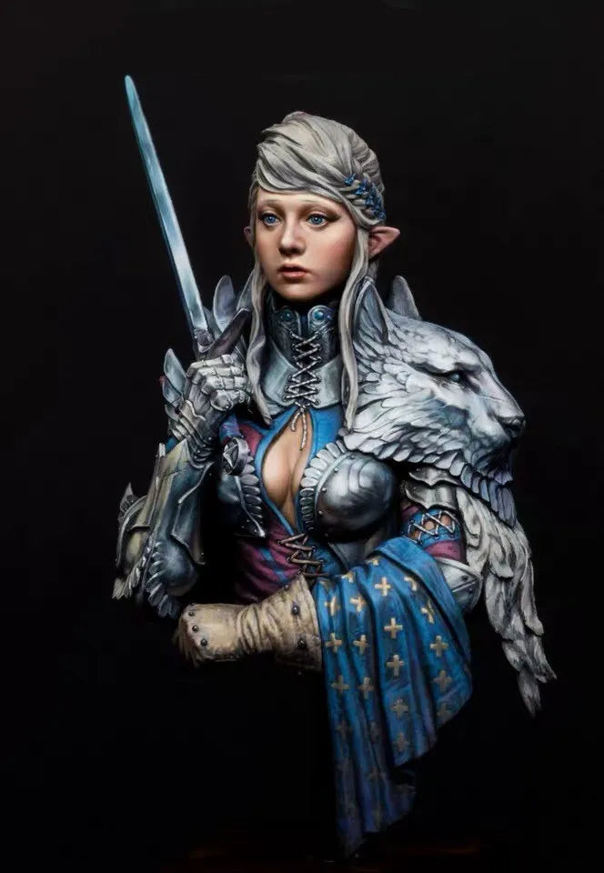 1/10 Female Elf Warrior Swordsman, Resin Model Bust Kit, Fantasy Theme, Unassembled and Unpainted