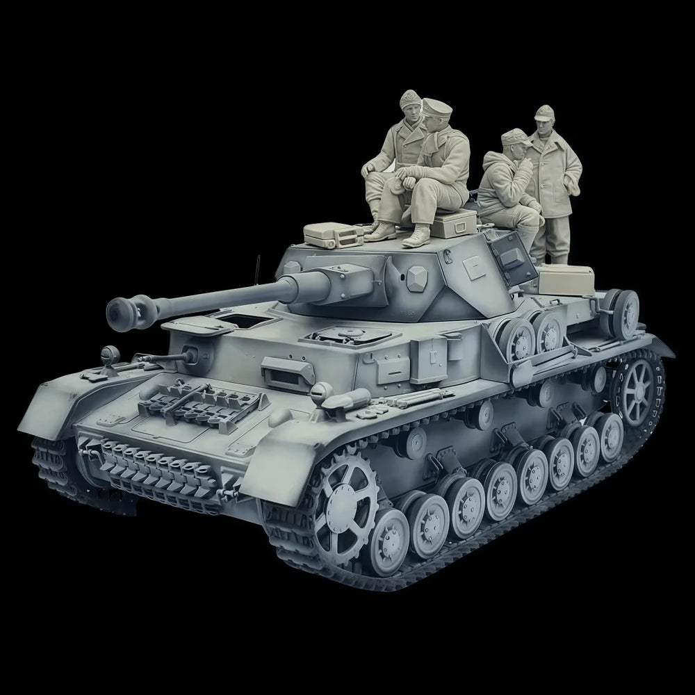 1/35 WWII German Panzer Crew with Standing Commander, 4 Figures, Resin Model Figure Kit, Unassembled and Unpainted
