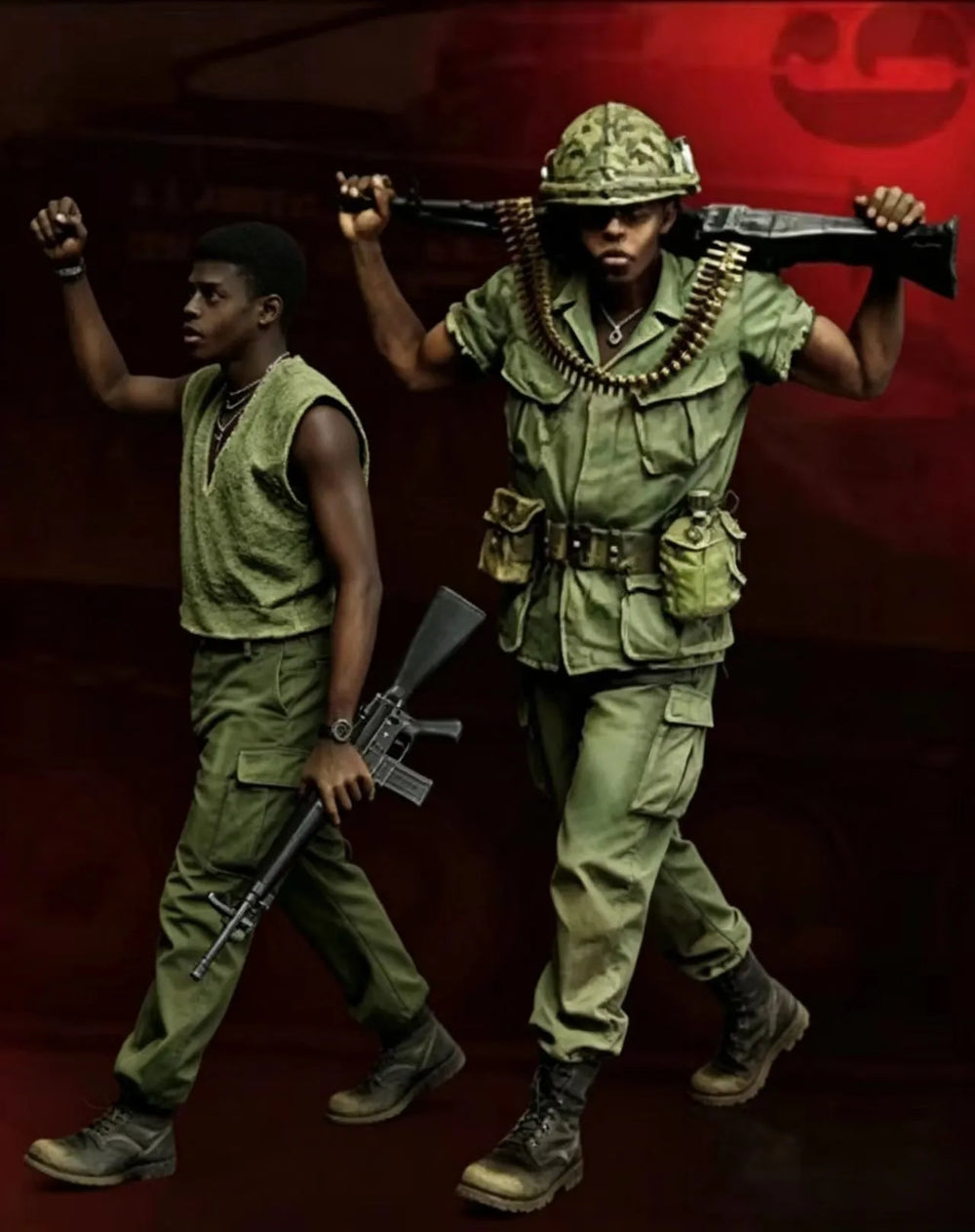 1/35 Vietnam War US Infantry with M60 Machine Gun, 2 Figures, Resin Model Figure Kit, Unassembled and Unpainted