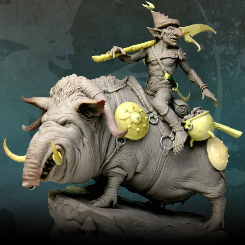 75mm Goblin on Pig, 2 Figures, Resin Model Figure Kit, Fantasy Theme, Unassembled and Unpainted