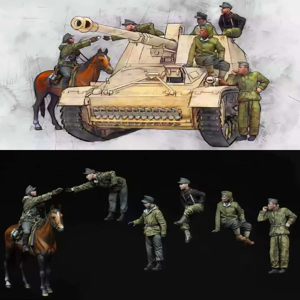 1/35 WWI Cavalry Soldiers, 7 Figures, Resin Model Figure Kit, Unassembled and Unpainted