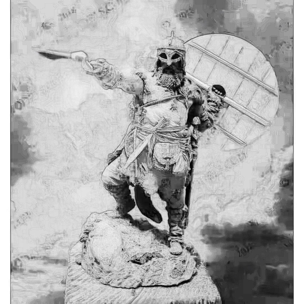 75mm Modern Barbarian Warrior Directing with Kite Shield, Resin Model Figure Kit, Unassembled and Unpainted