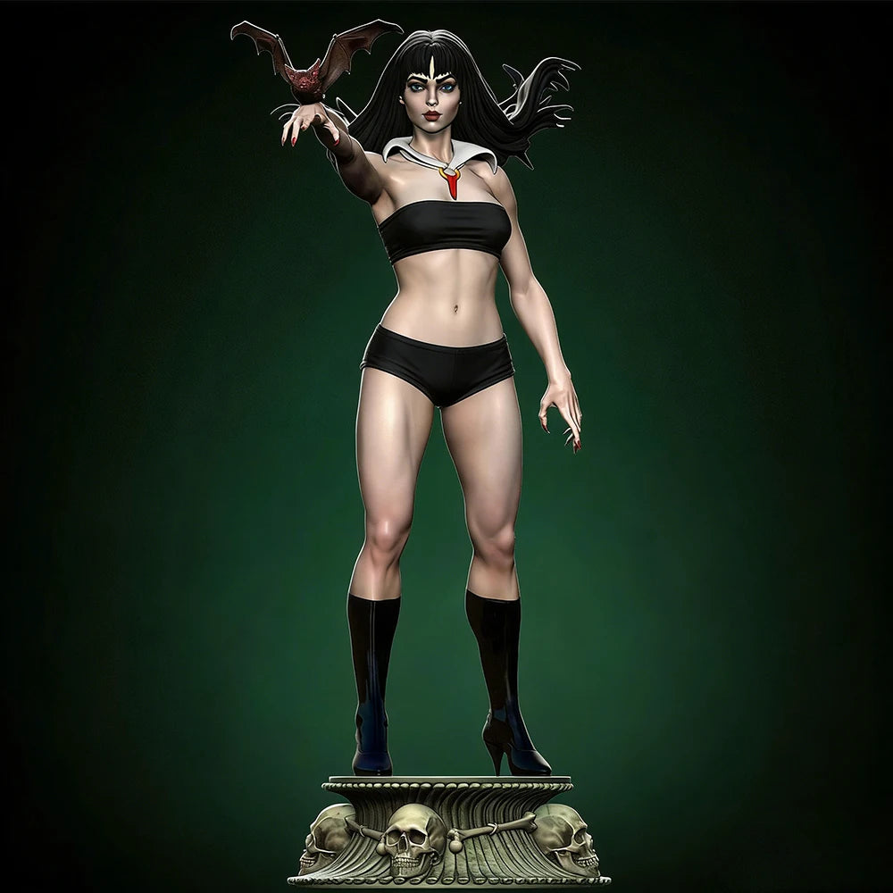 1/24 Succubus with Large Bat Wings and Skull Base, Resin Model Figure Kit, Unassembled and Unpainted