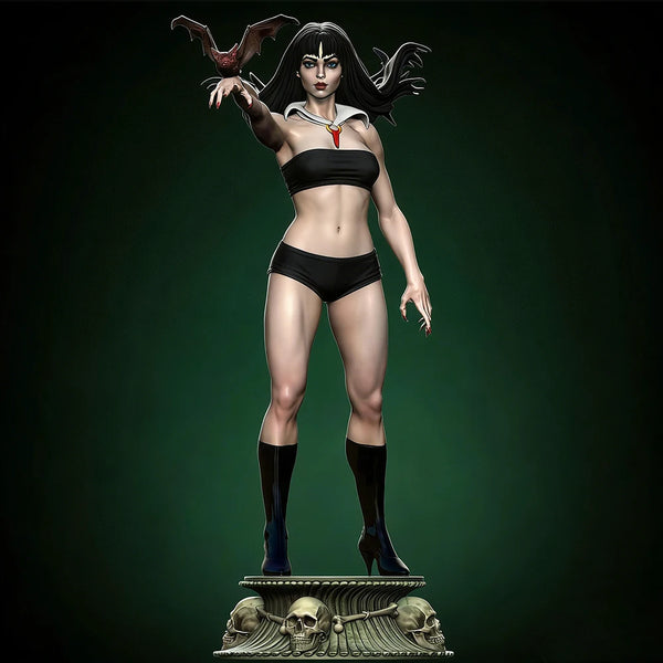 1/24 Succubus with Large Bat Wings and Skull Base, Resin Model Figure Kit, Unassembled and Unpainted