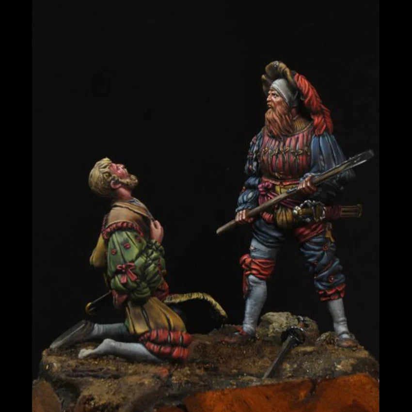 1/24 Dwarves & Colonial Soldiers, 4 Figures, Resin Model Figure Kit, Fantasy Theme, Unassembled and Unpainted