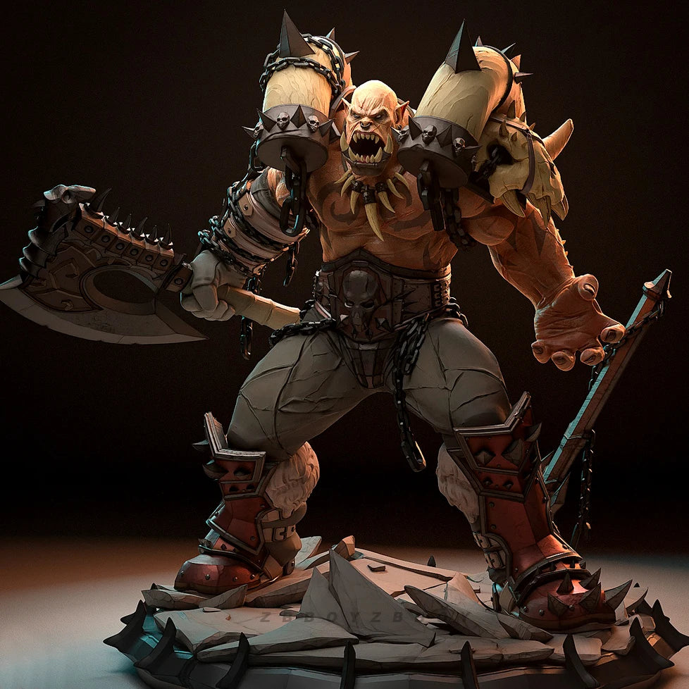 90mm Orc Warlord with Horned Shoulders, Resin Model Figure Kit, Fantasy Theme, Unassembled and Unpainted