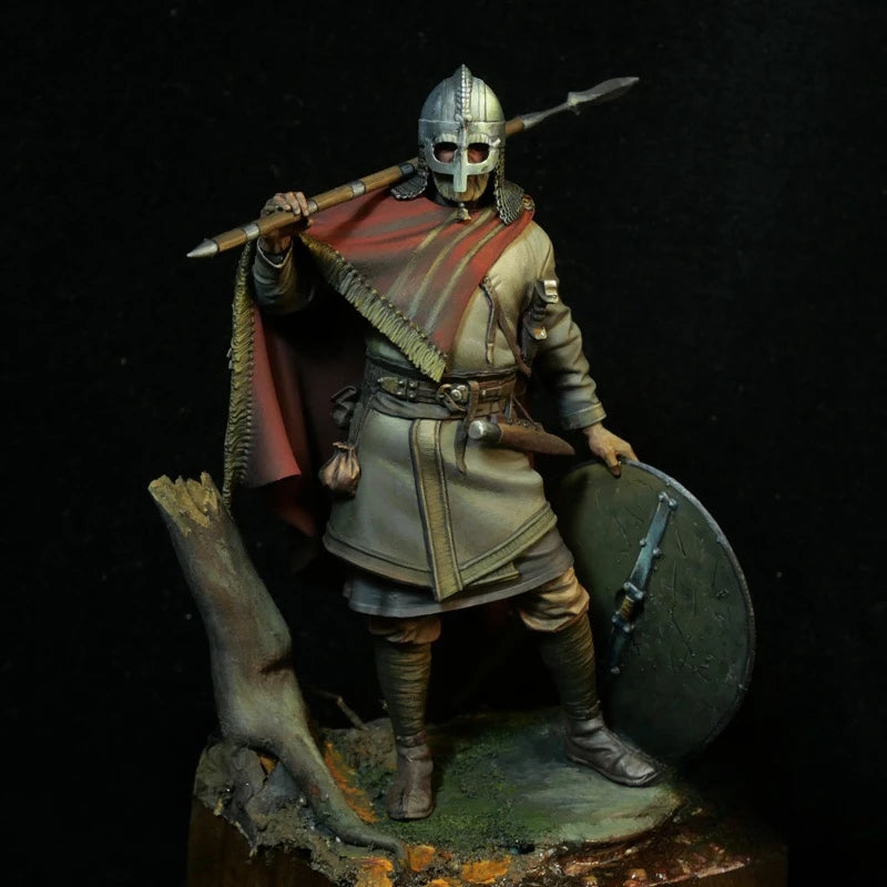 1/24 Medieval Viking Warrior with Spear and Shield, Resin Model Figure Kit, Unassembled and Unpainted