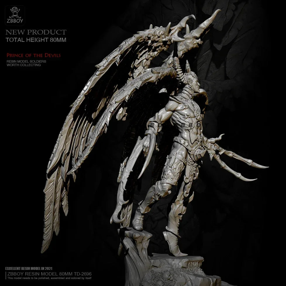 80mm Dark Fantasy Demon with Wings, Resin Model Figure Kit, Fantasy Theme, Unassembled and Unpainted