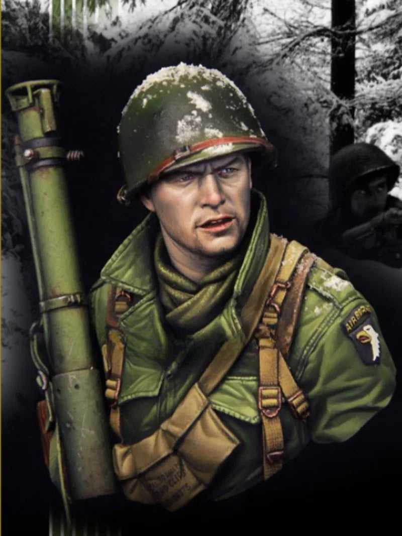 1/10 WWII US Infantry Rifleman Alert with Rifle, Resin Model Bust Kit, Unassembled and Unpainted