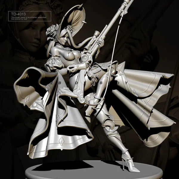 75mm Female Musketeer, Resin Model Figure Kit, Fantasy Theme, Unassembled and Unpainted