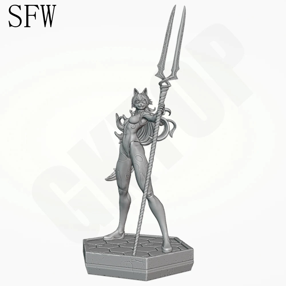 1/24 Red Demon Warrior with Staff, Resin Model Figure Kit, Fantasy Theme, Unassembled and Unpainted