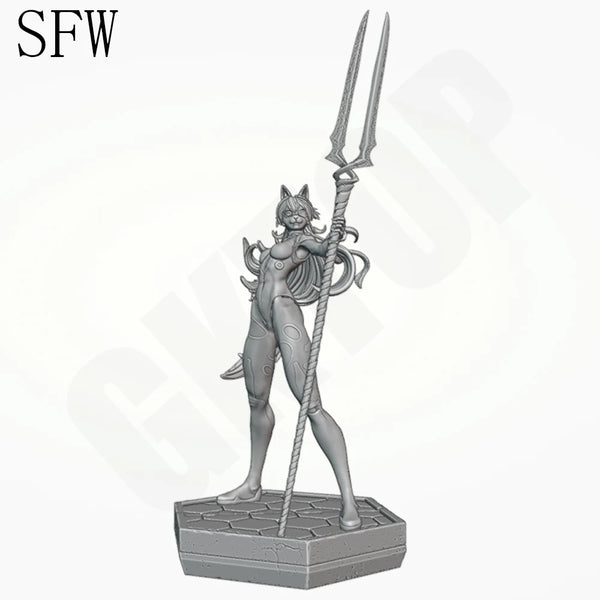 1/24 Red Demon Warrior with Staff, Resin Model Figure Kit, Fantasy Theme, Unassembled and Unpainted