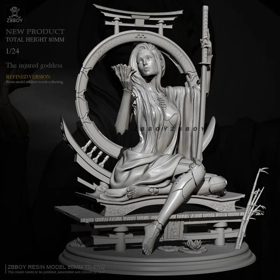 80mm Mechanical Female Warrior, Resin Model Figure Kit, Fantasy Theme, Unassembled and Unpainted