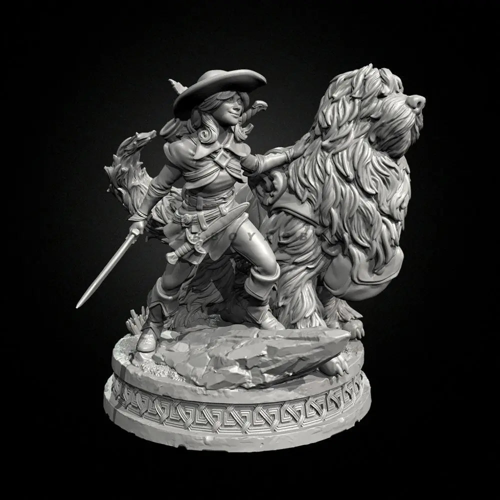 75mm Archer with Hunting Hound, 2 Figures, Resin Model Figure Kit, Fantasy Theme, Unassembled and Unpainted