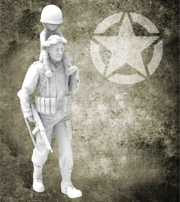 1/35 WWII US Soldiers and Children Returning Home, 2 Figures, Resin Model Figure Kit, Unassembled and Unpainted