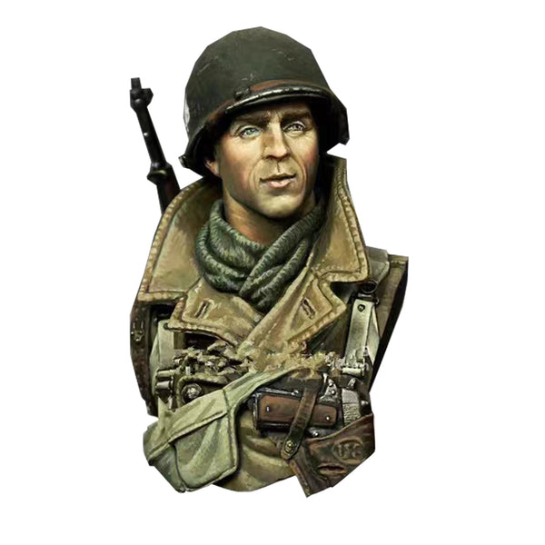1/10 WWII German Infantryman with Neck Gaiter and Rifle, Resin Model Bust Kit, Unassembled and Unpainted