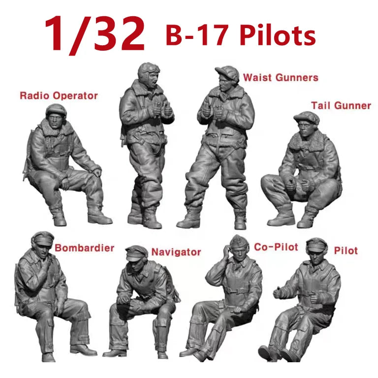 1/32 WWII B-17 Bomber Aircrew, 8 Figures, Resin Model Figure Kit, Unassembled and Unpainted