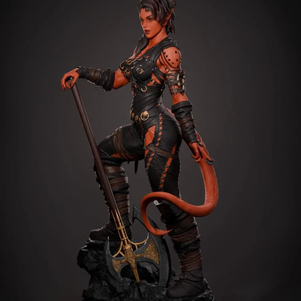 Demon Warrior with Crescent Staff, Resin Model Figure Kit, Fantasy Theme, Unassembled and Unpainted