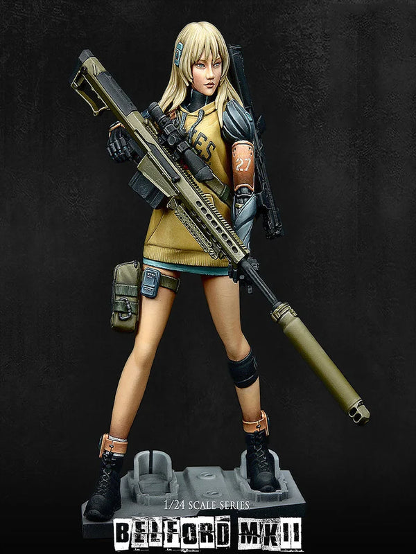 1/24 Modern Anime Fantasy Military Girl with Rifle, Resin Model Figure Kit, Unassembled and Unpainted