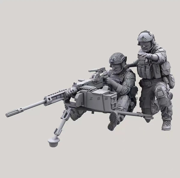 1/35 Modern Tactical Squad with Machine Gunner and Marksman, 2 Figures, Resin Model Figure Kit, Unassembled and Unpainted