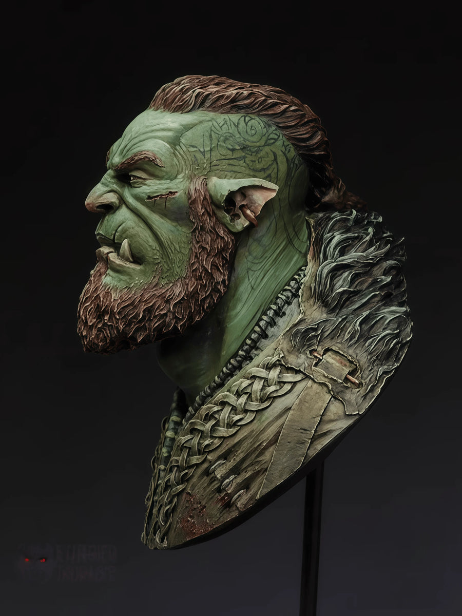 Fantasy Orc Barbarian Warrior with Knotwork Armor 50mm Resin Bust Kit - resin model view 2