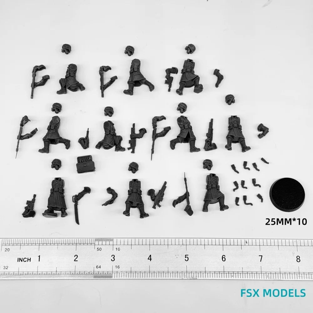 28mm Grim Guard Militants, 10 Figures, Resin Model Figure Kit, Sci-Fi Theme, Unassembled and Unpainted