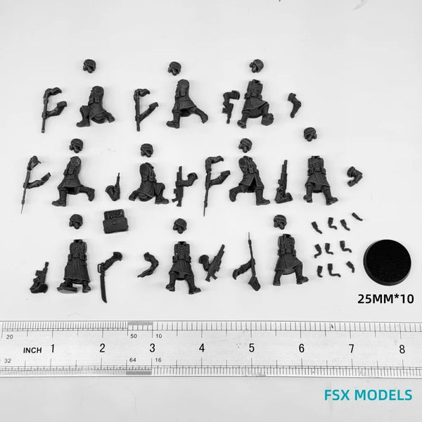 28mm Grim Guard Militants, 10 Figures, Resin Model Figure Kit, Sci-Fi Theme, Unassembled and Unpainted