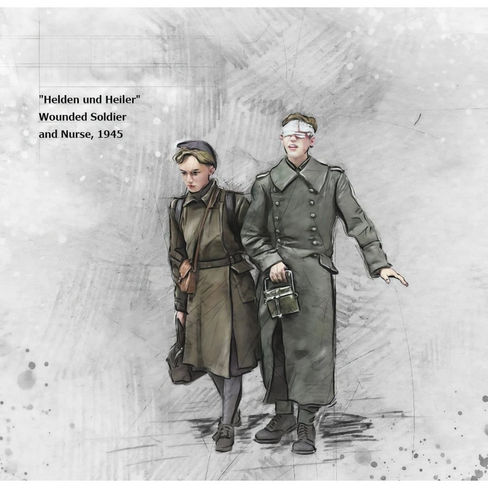 1/35 WWII German Wounded Soldier & Nurse, 2 Figures, Resin Model Figure Kit, Unassembled and Unpainted