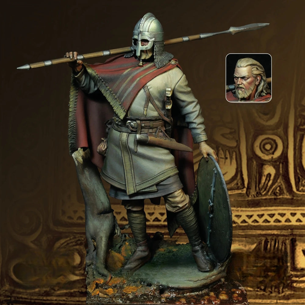 1/24 Medieval Viking Warrior with Spear and Shield, Resin Model Figure Kit, Unassembled and Unpainted