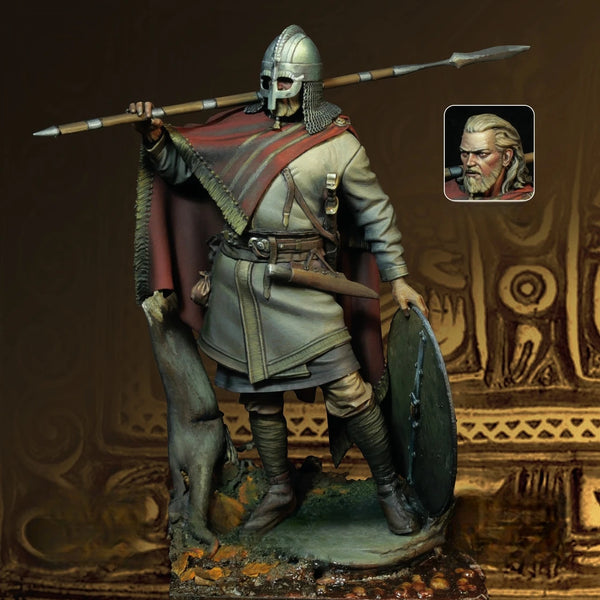 1/24 Medieval Viking Warrior with Spear and Shield, Resin Model Figure Kit, Unassembled and Unpainted