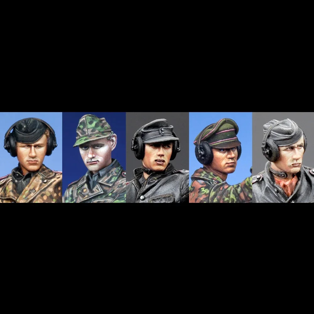 1/35 WWII German Panzer Crew Heads, 5 Figures, Resin Model Figure Kit, Unassembled and Unpainted