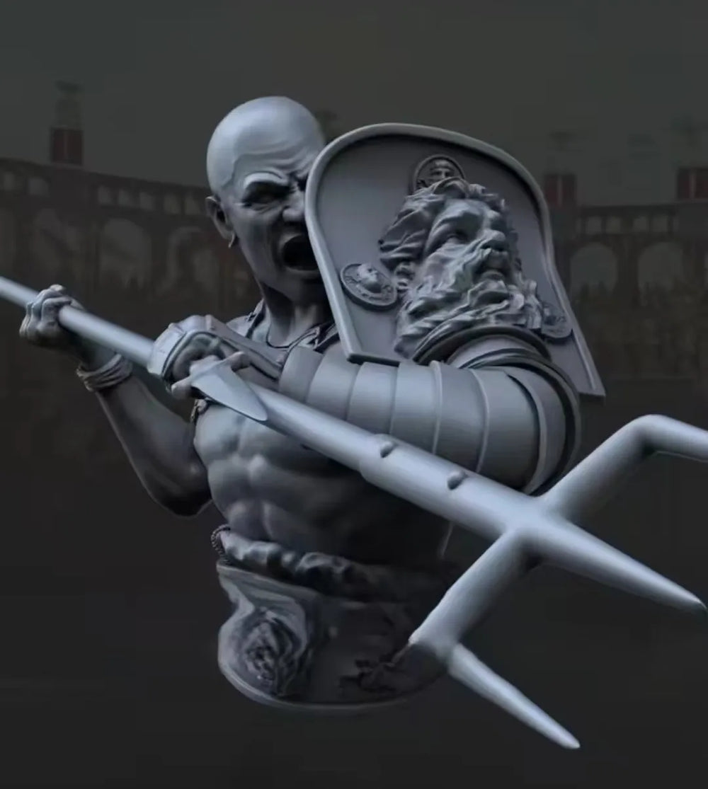 1/10 Bearded Warrior with Spear and Shield Emblem, Resin Model Bust Kit, Fantasy Theme, Unassembled and Unpainted