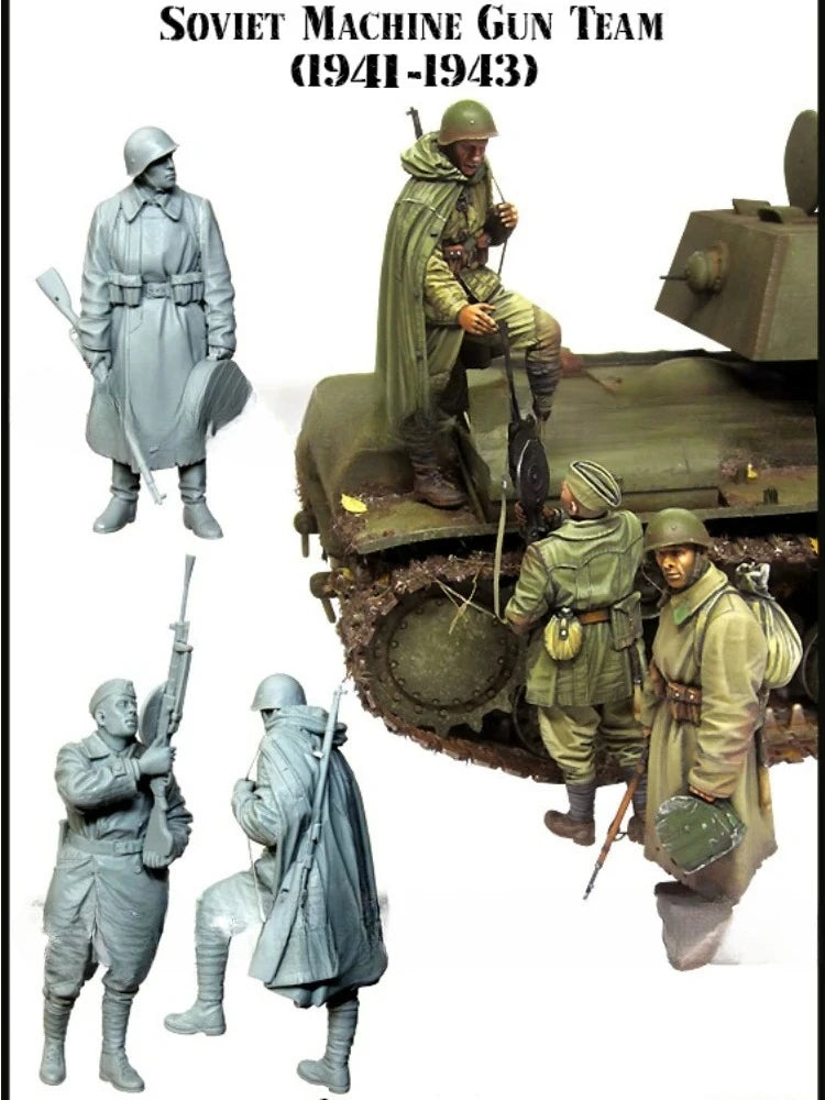 1/35 WWII Soviet Machine Gun Team, 3 Figures, Resin Model Figure Kit, Unassembled and Unpainted
