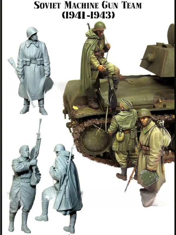 1/35 WWII Soviet Machine Gun Team, 3 Figures, Resin Model Figure Kit, Unassembled and Unpainted