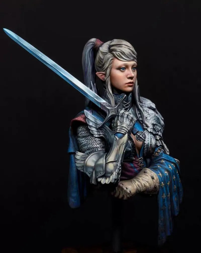 1/10 Female Elf Warrior, Resin Model Bust Kit, Fantasy Theme, Unassembled and Unpainted